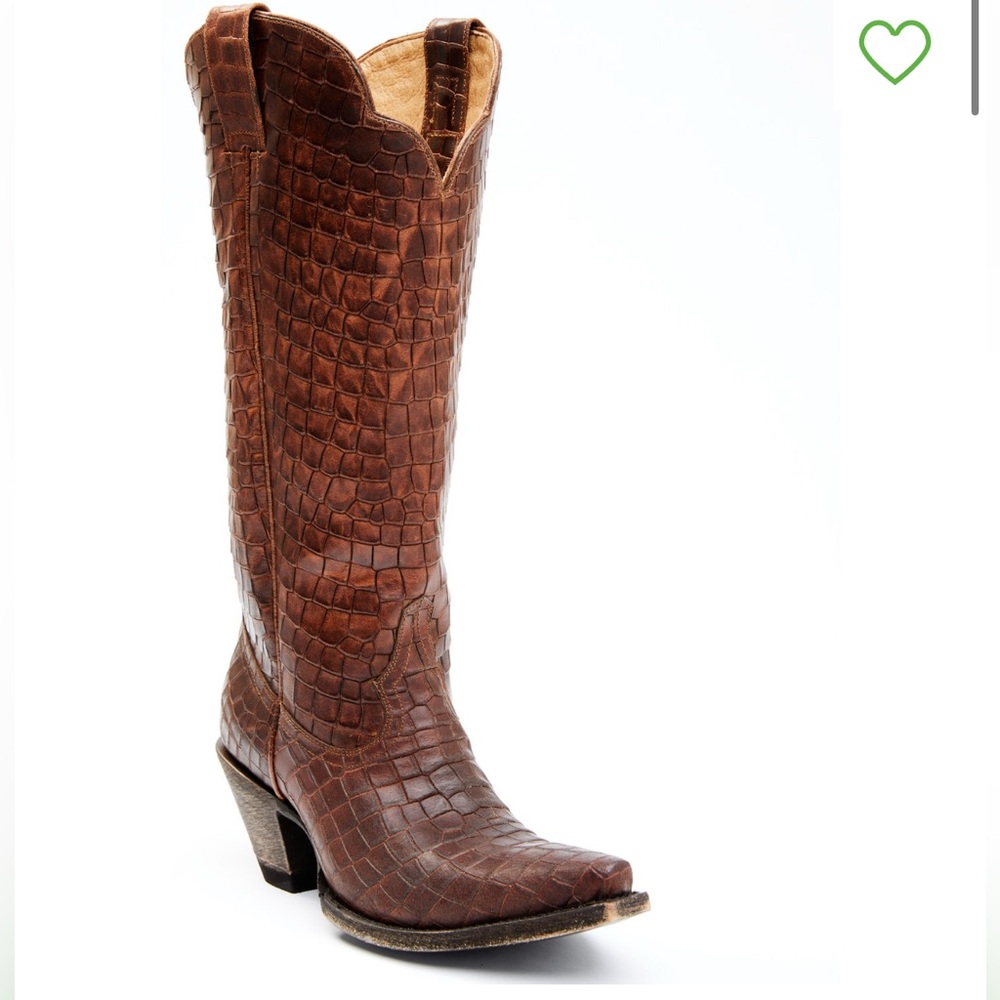 Idyllwind Brown Croc-Embossed Leather Knee-High Heeled Boots